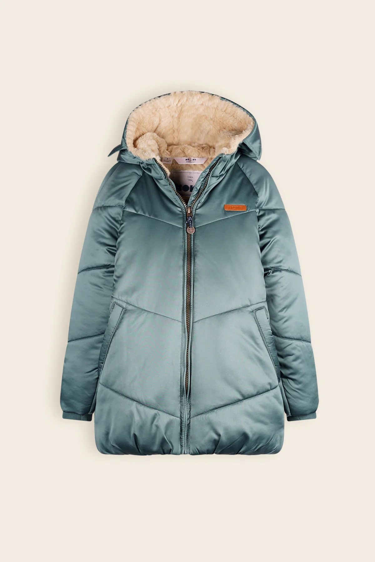 Baybee Halflange Satijnen Winterjas met Capuchon Groen - Afbeelding 2