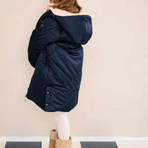 Beetle Lange Satijnen Winterjas met Capuchon Navy