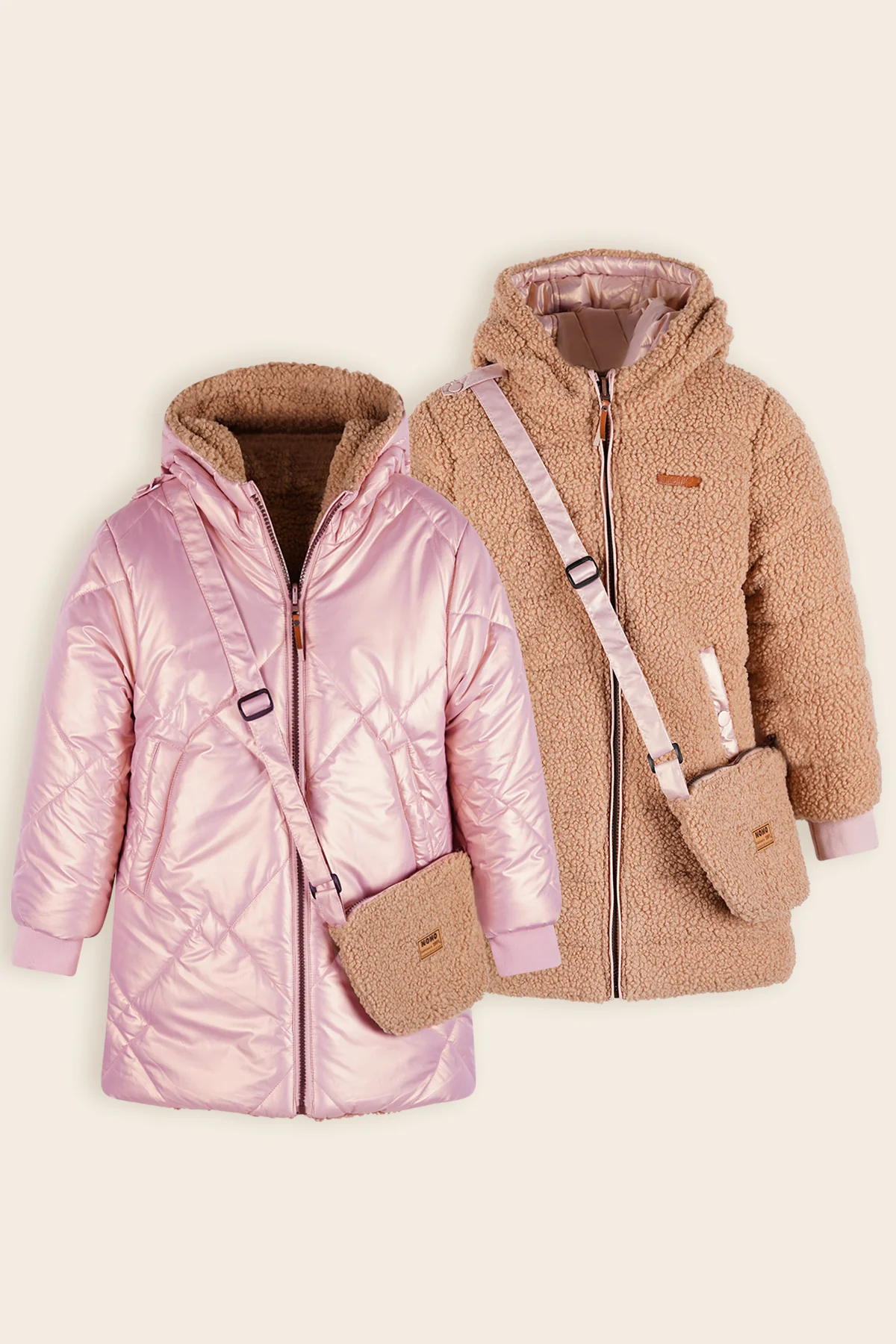 Betty Reversible Winterjas met Tasje Bruin/Roze