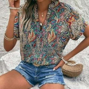 Sophia - V-Hals Top met Gedrukte Patronen | Comfortabel en Stijlvol Zomer Topje voor Dames