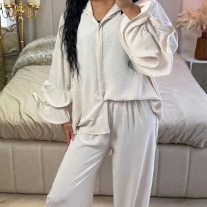 Oversized Blouse Set Ruffle Sleeves Detail