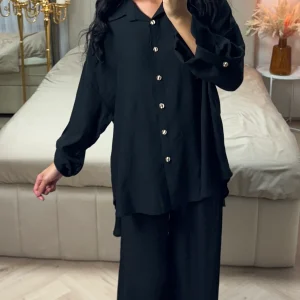 Oversized Blouse en Broek Set met Knoopsluiting