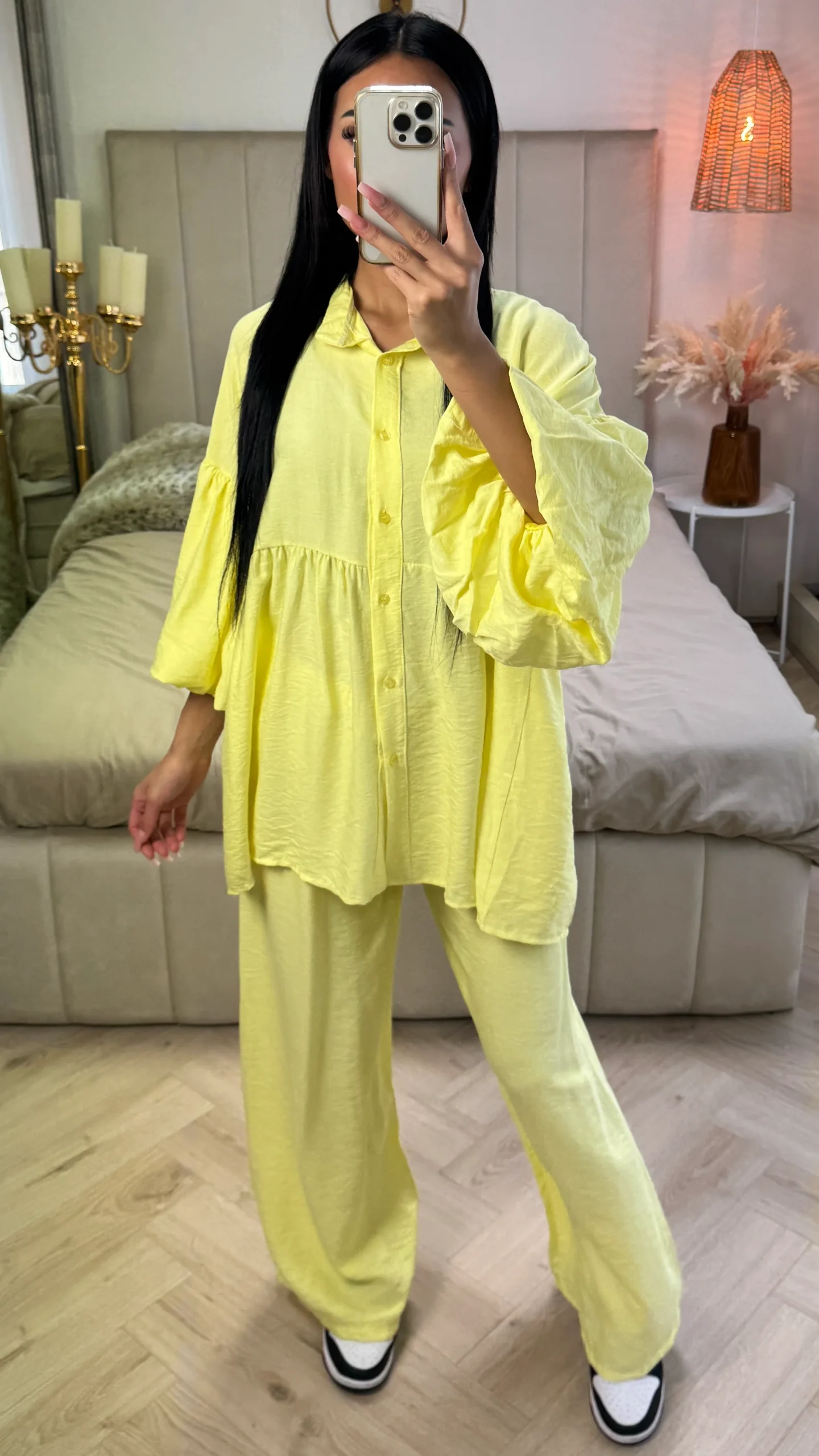 Oversized Katoenen Set met Pofmouwen & Rechte Broek - Afbeelding 2