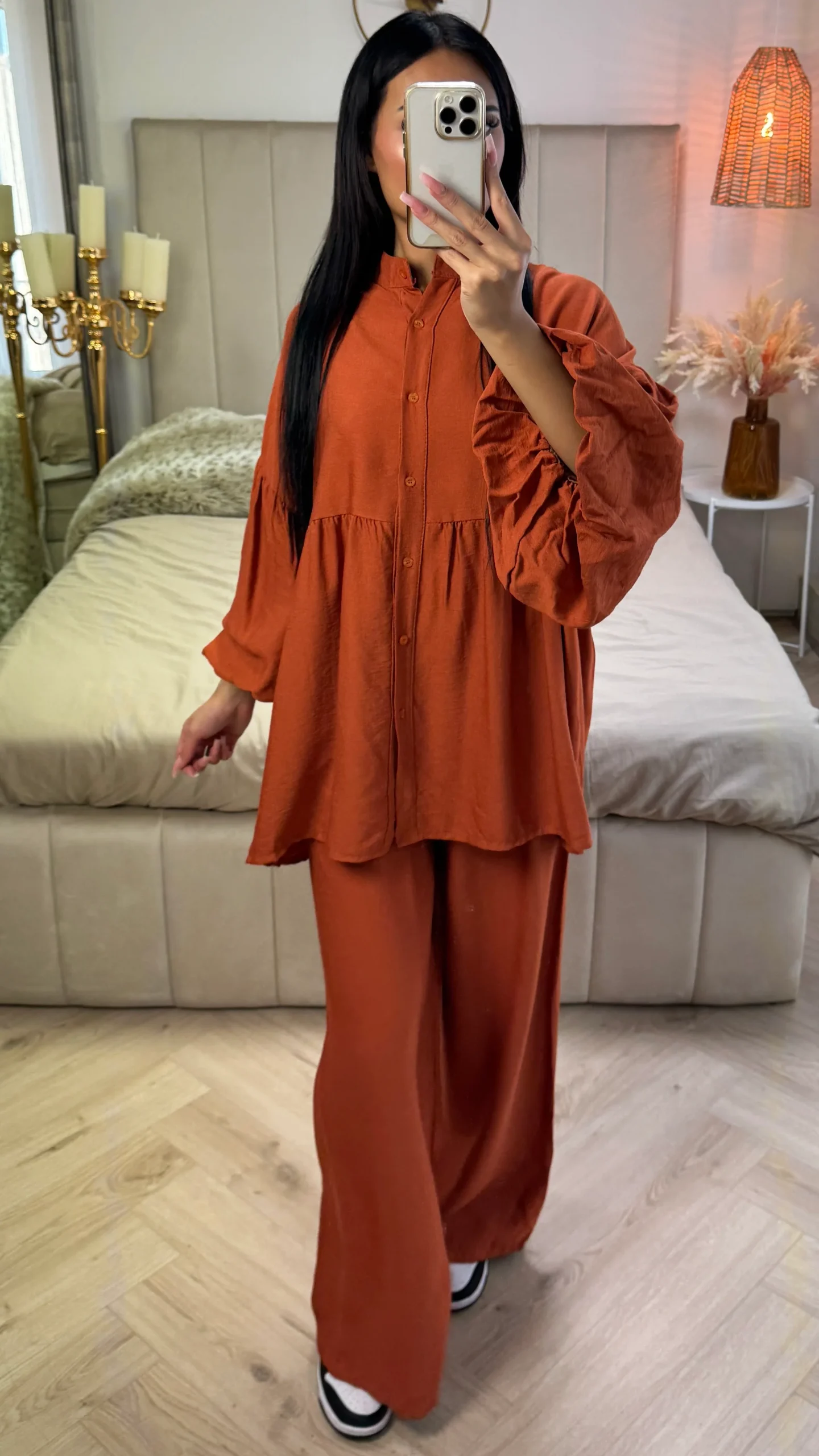 Oversized Katoenen Set met Pofmouwen & Rechte Broek - Afbeelding 9