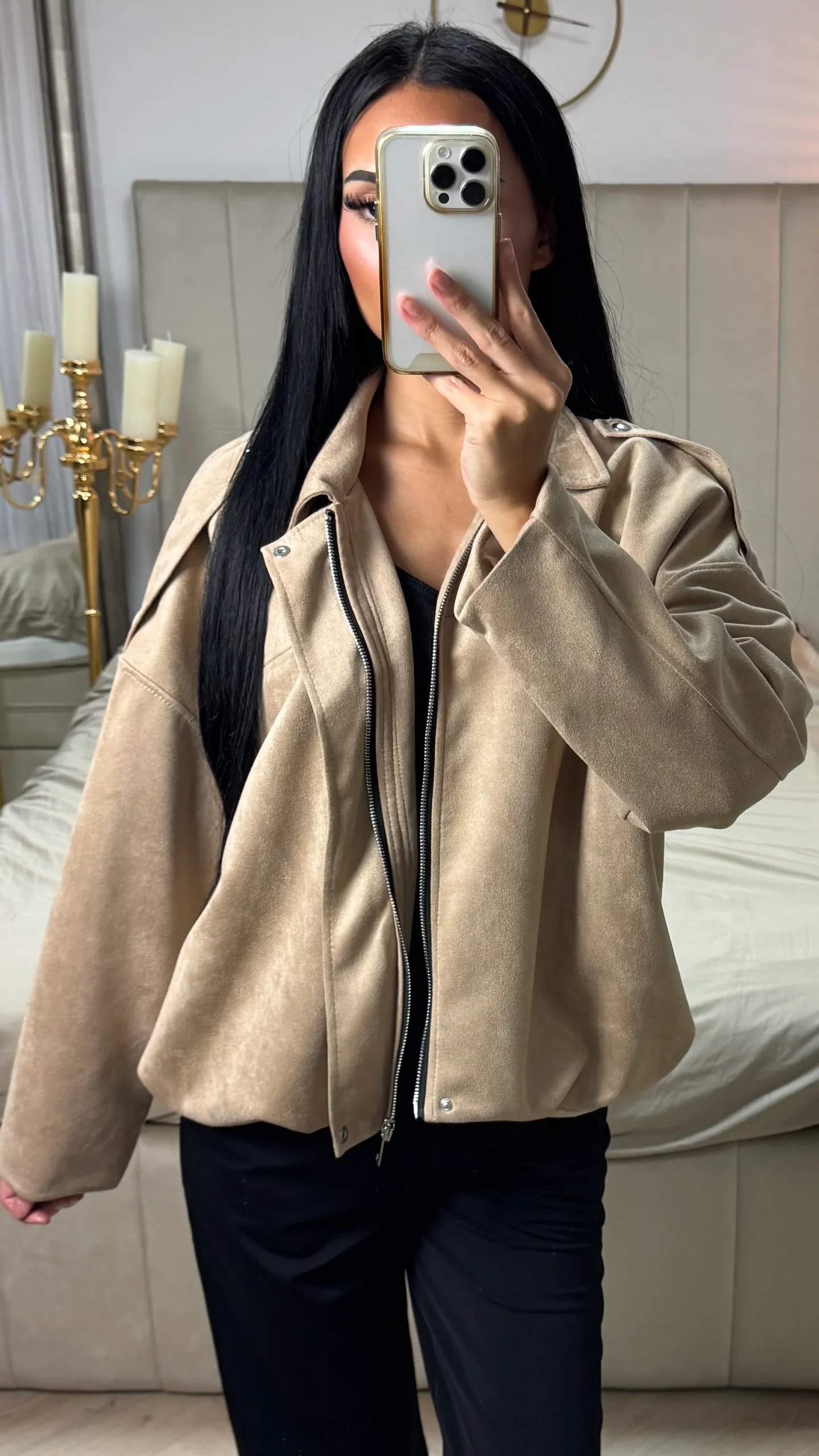 Oversized Suèdelook Jas met Gekleurde Voering - Afbeelding 5