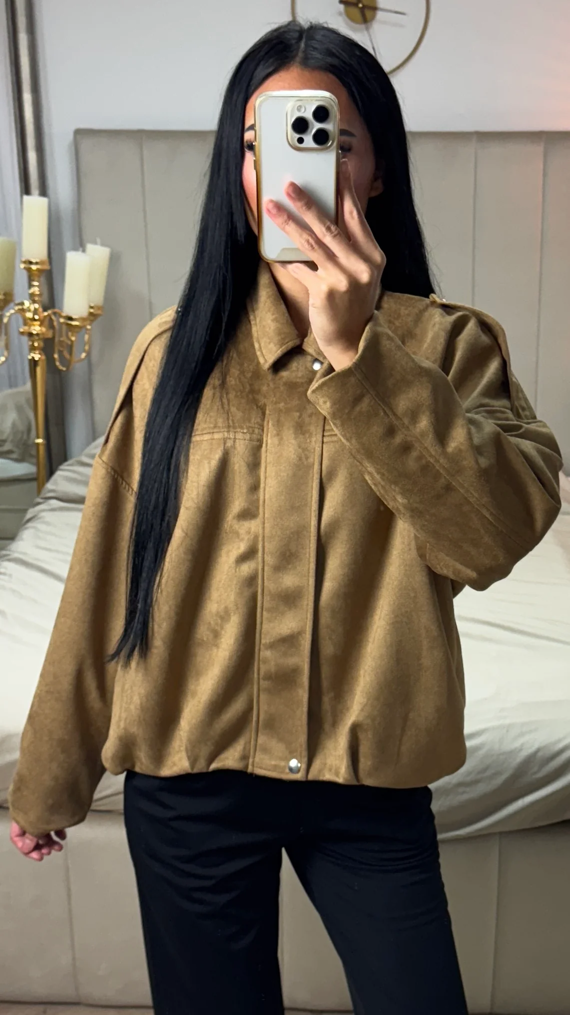 Oversized Suèdelook Jas met Gekleurde Voering - Afbeelding 4