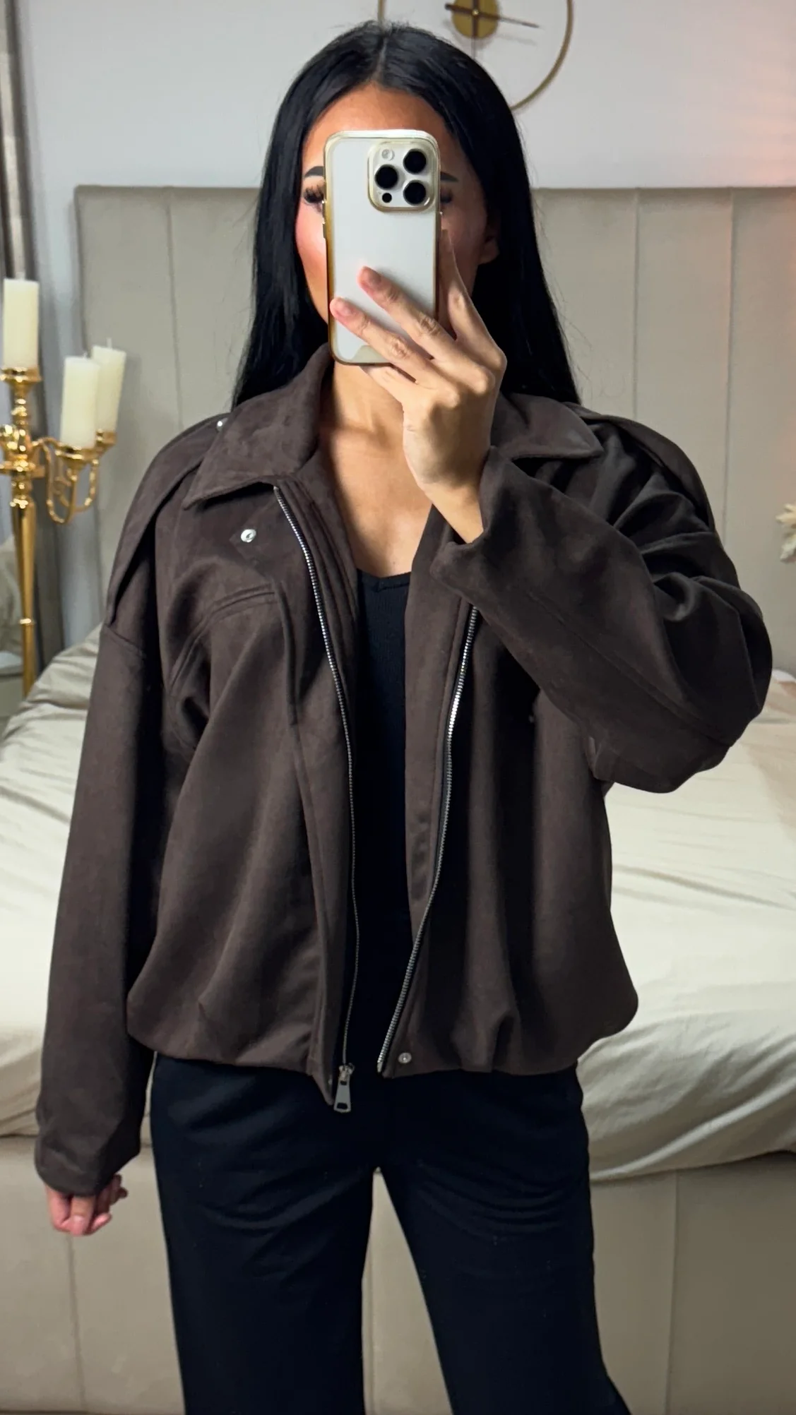 Oversized Suèdelook Jas met Gekleurde Voering - Afbeelding 3