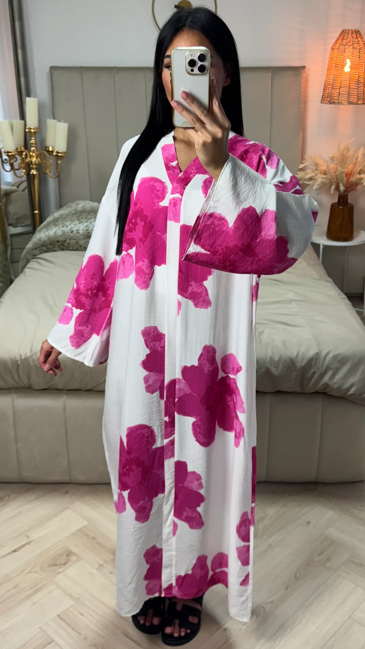 Oversized Viscose Abaya met V-Hals en Bloemenprint - Afbeelding 3