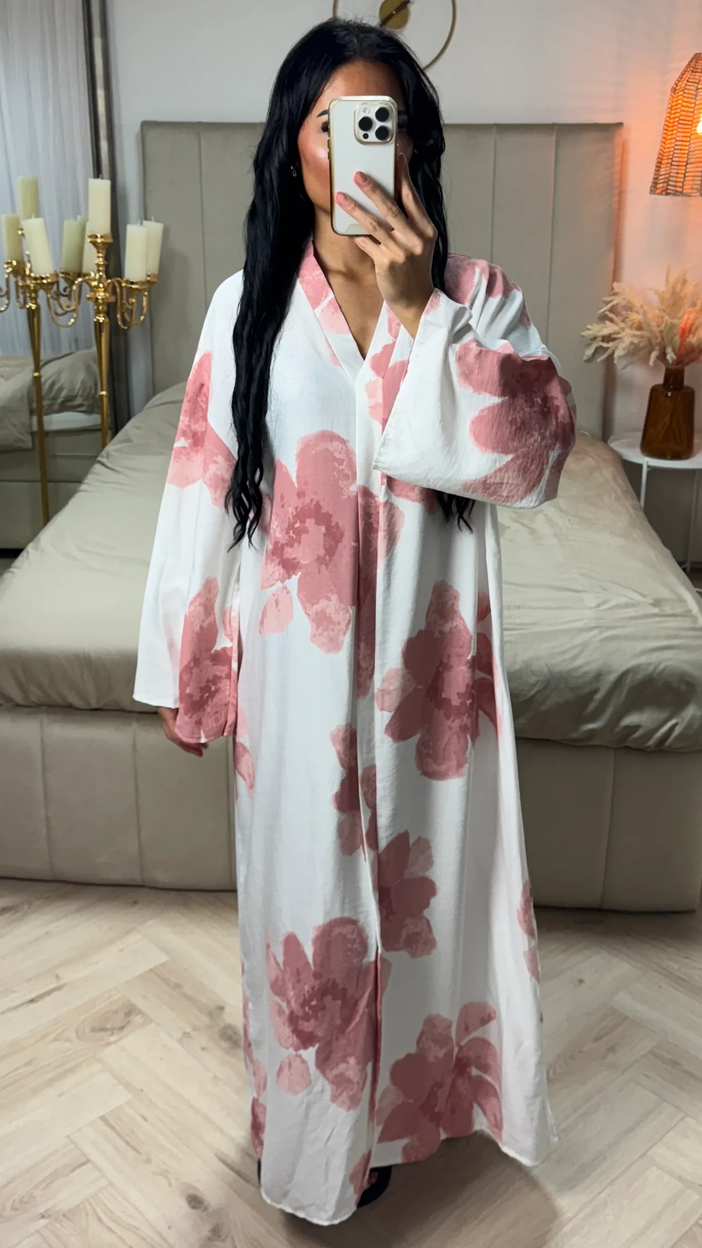 Oversized Viscose Abaya met V-Hals en Bloemenprint - Afbeelding 8