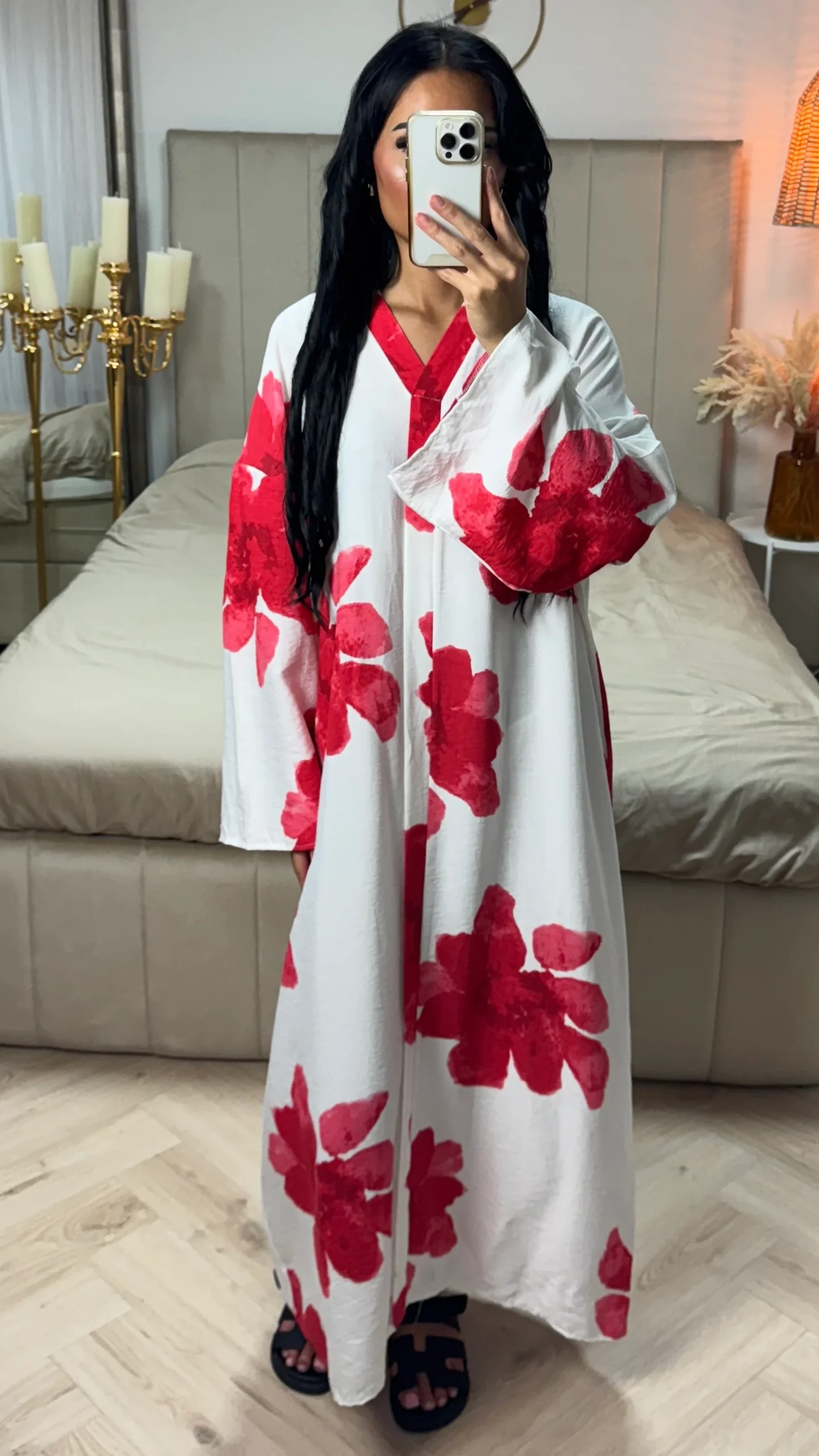 Oversized Viscose Abaya met V-Hals en Bloemenprint - Afbeelding 9