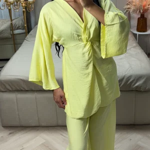 Oversized Viscoseblend Set met Gedraaid Detail & Wijde Broek