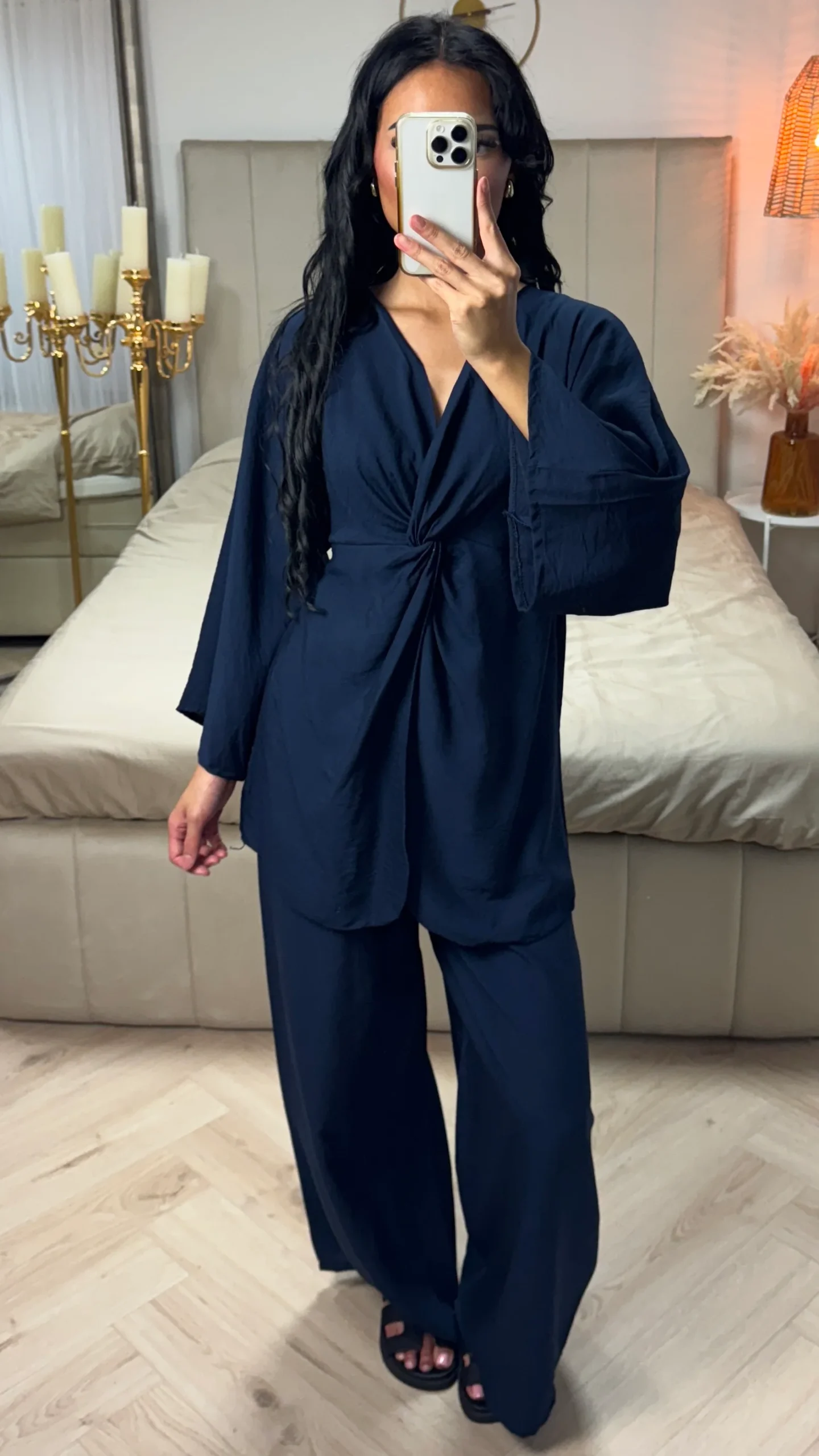 Oversized Viscoseblend Set met Gedraaid Detail & Wijde Broek - Afbeelding 4