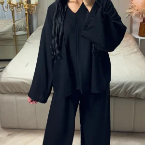 Oversized Viscoseblend Set met Lange Mouwen en Wijde Broek