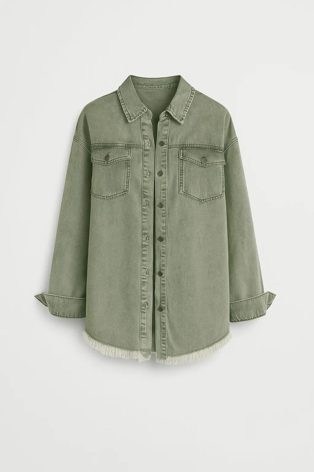 Oversized Spijkerblouse Dames | Drukknoopsluiting en Rafelzoom | Casual en Tijdloos - Afbeelding 4