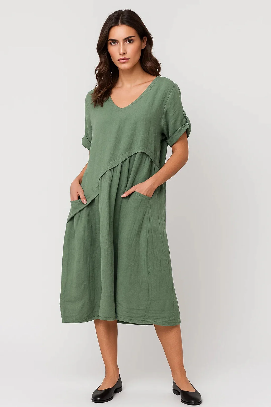 Midi Jurk Dames - Oversized met V-hals en Zakken | Casual - Afbeelding 3