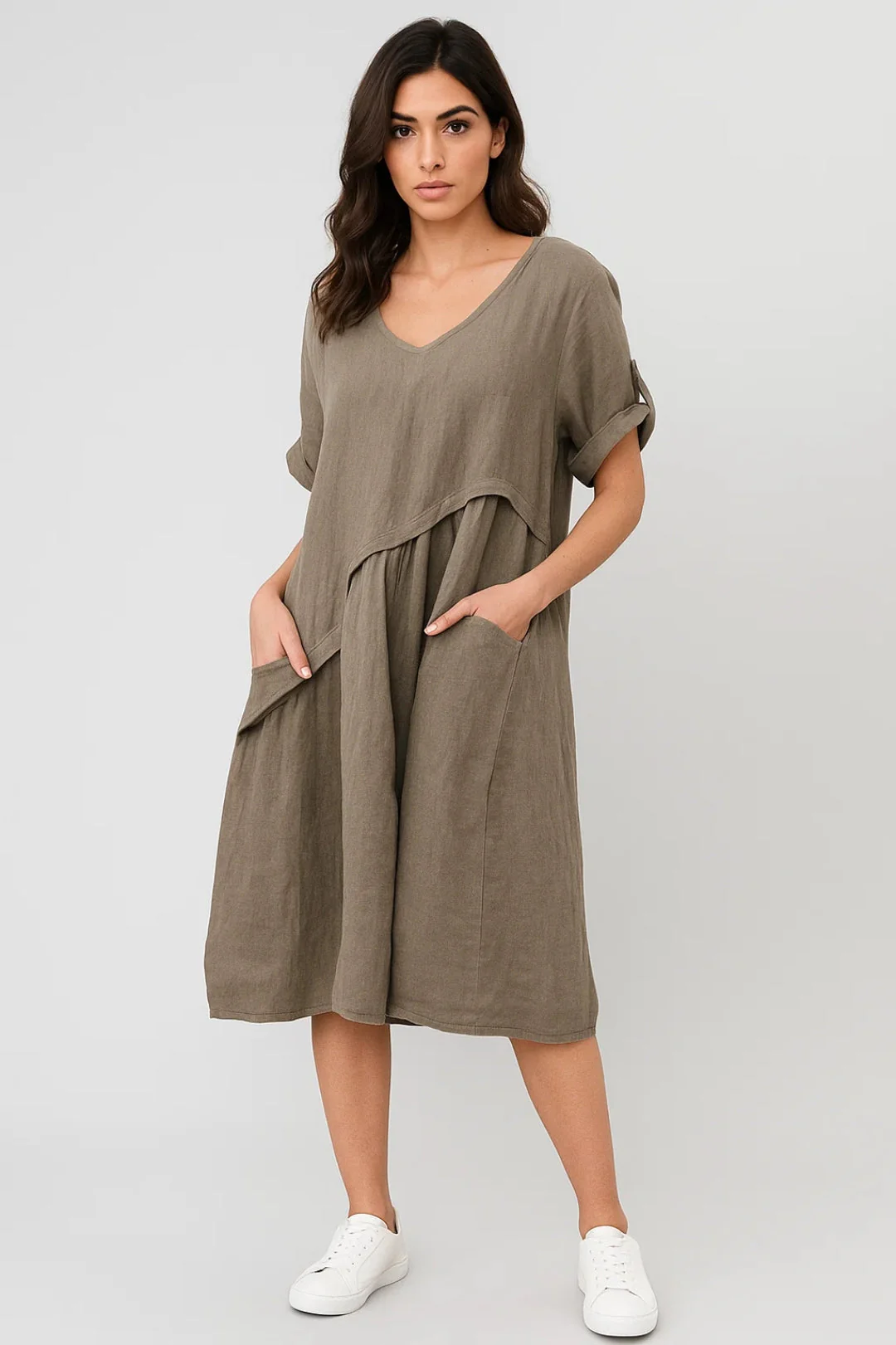 Midi Jurk Dames - Oversized met V-hals en Zakken | Casual - Afbeelding 7