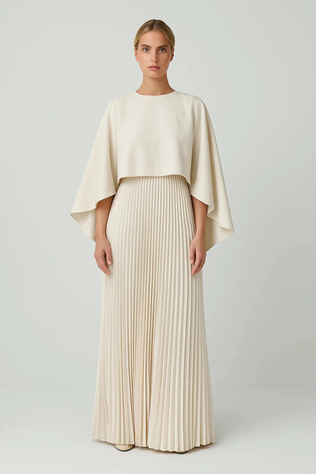 Plisséjurk | Vloeiend Silhouet met Cape-Mouwen | Tijdloze Elegantielaag - Afbeelding 2