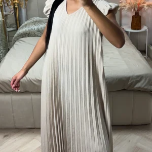 Plissé Maxi Jurk met Ruches & Elegante Pasvorm