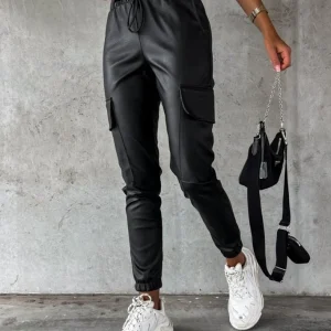 Sophia Cargo Broek | Broek met Leren Look en Cargozakken voor Dames