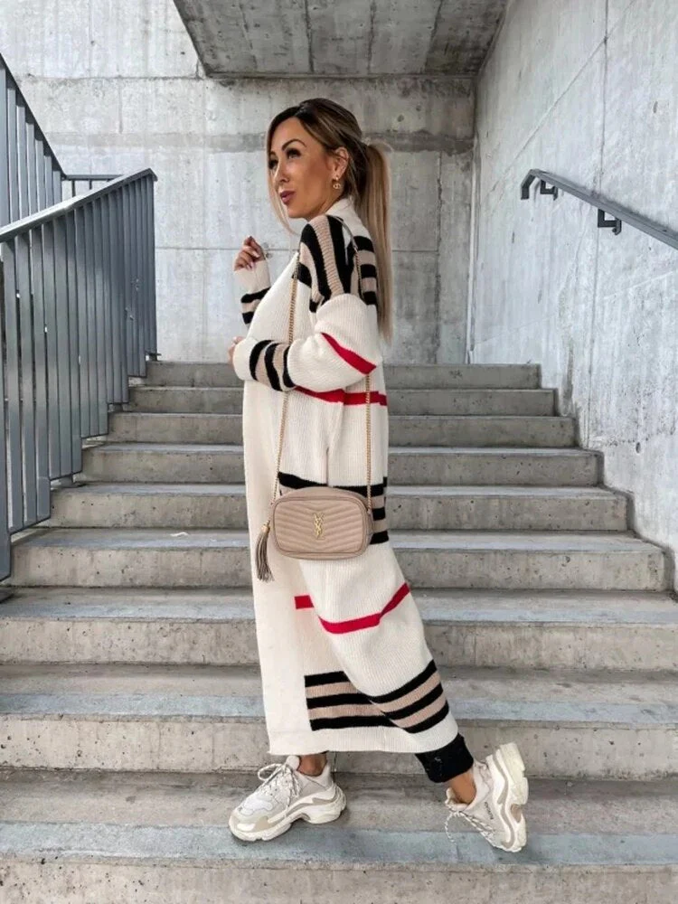 ComfortLine - Lange Gestreepte Gebreide Vest voor Dames - Afbeelding 9