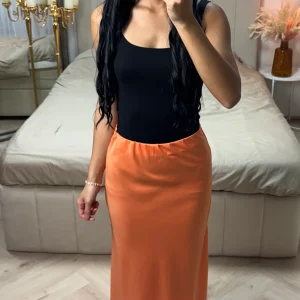 Soepelvallende Maxi Rok in Satijnlook met Elastische Tailleband