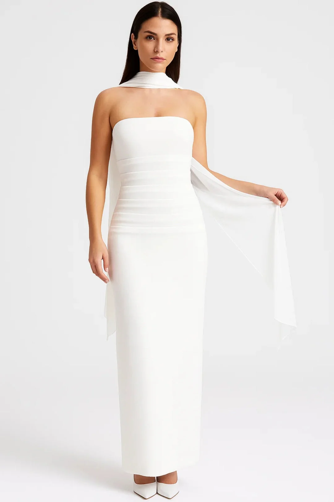 Maxi Jurk Dames - Strapless met Sjaal Detail | Elegant