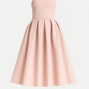 Midi Jurk Dames - Strapless met Wijde Geplooide Rok | Elegant