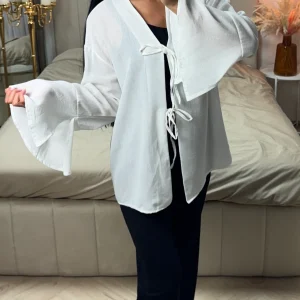 Top van Crinkle Polyester met Strikdetails en Wijde Mouwen