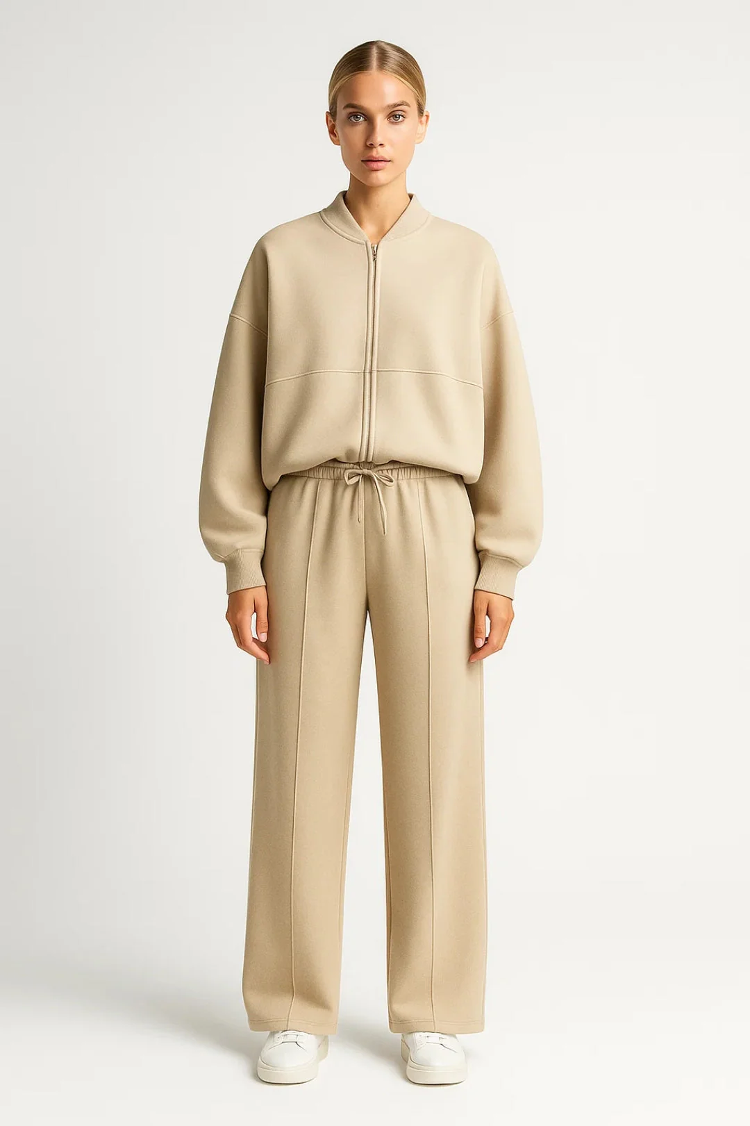 Tweedelige Damesset | Relaxed Bomberjack met Wijde Broek | Comfort en Minimalisme - Afbeelding 2