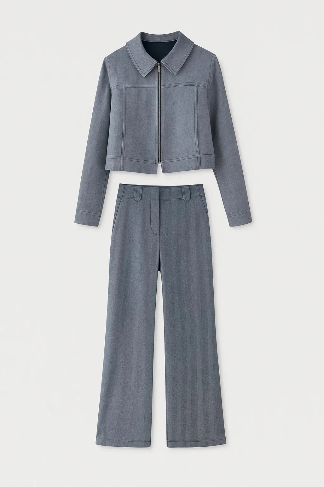 Tweedelige Set | Cropped Jasje met Rits en Rechte Broek | Tijdloze Structuur - Afbeelding 3