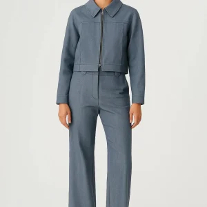 Tweedelige Set | Cropped Jasje met Rits en Rechte Broek | Tijdloze Structuur