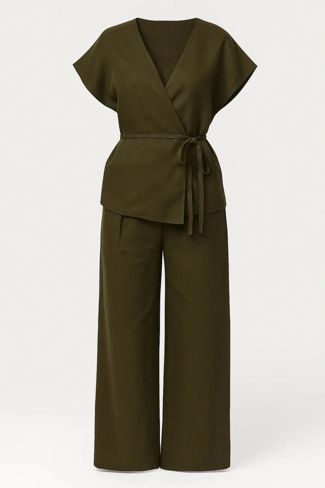 Set Dames - Wikkel Top met Wijde Broek en Strikceintuur | Elegant - Afbeelding 4