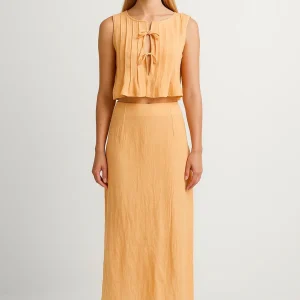 Set Dames - Crop Top met Midi Rok en Strikdetail | Zomer