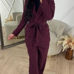 Two-Piece Rhinestone Blazer Set met Ceintuur