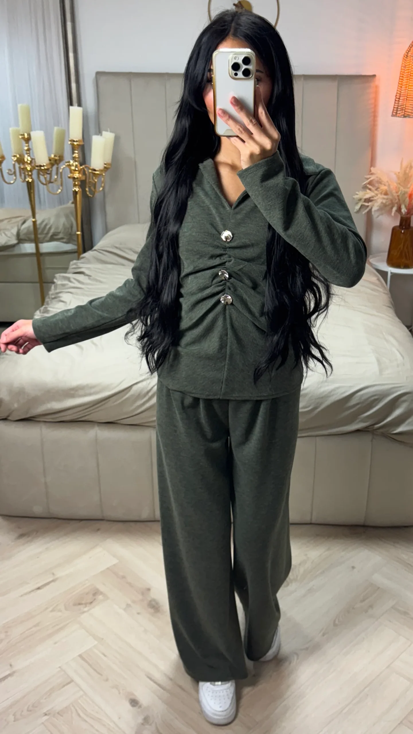 Two-Piece Set met Gerimpelde Top en Wide Leg Broek - Afbeelding 5