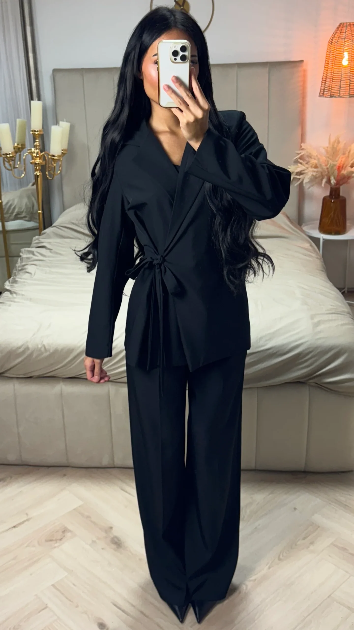 Two-Piece Suit Set met Wrap Blazer en Wide Leg Broek