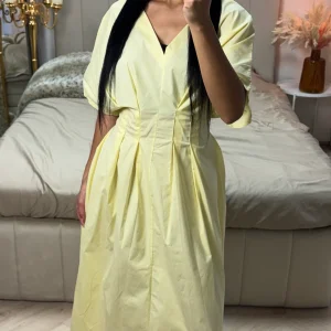 V Neck Pleated Dress Tie Waist Belt