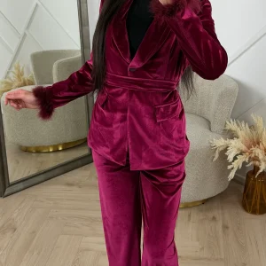 Velvet Two-Piece Set met Faux Fur Manchetten