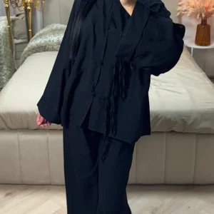 Viscose Set met Knoopsluiting en Wijde Mouwen