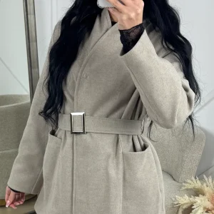 Wollen Look Jas met Ceintuur en Overslag