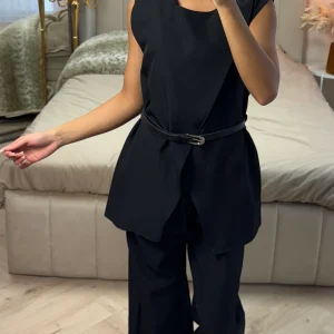 Wrap Cardigan Tie Belt Set Shoulder Button Detail