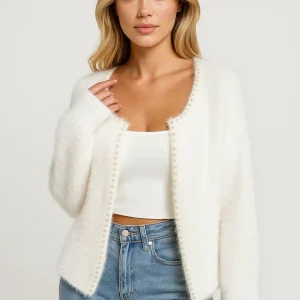 Zacht Vest | Open Model met Pareldetail | Elegant en Comfortabel