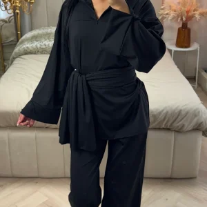 Zipper Essential Burkini Split Sleeve Detail + Hijab -Tie Belt