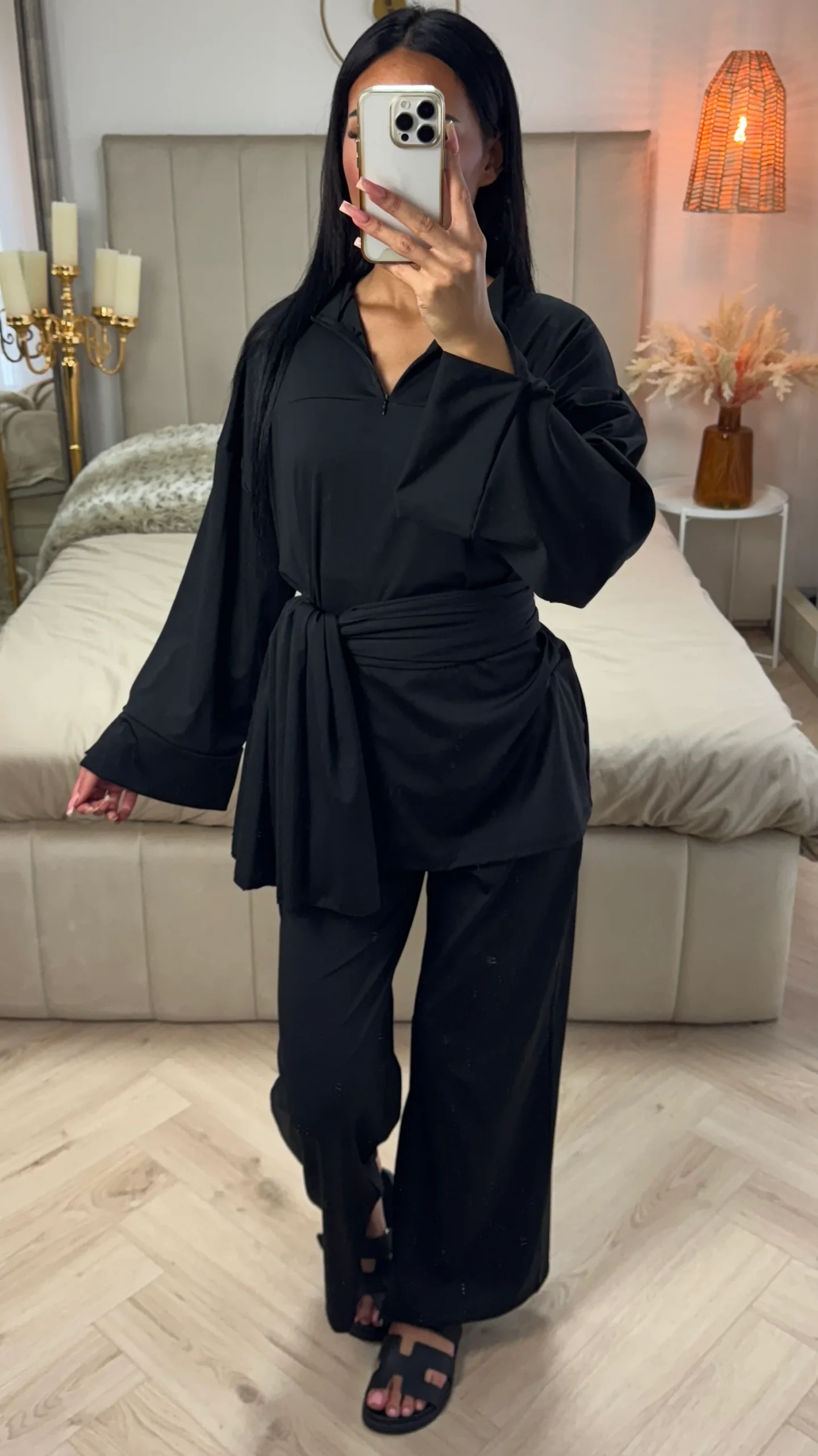 Zipper Essential Burkini Split Sleeve Detail + Hijab -Tie Belt - Afbeelding 2