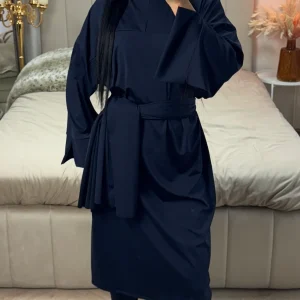 Zipper Essential Long Burkini Split Sleeve Detail + Hijab -Tie Belt