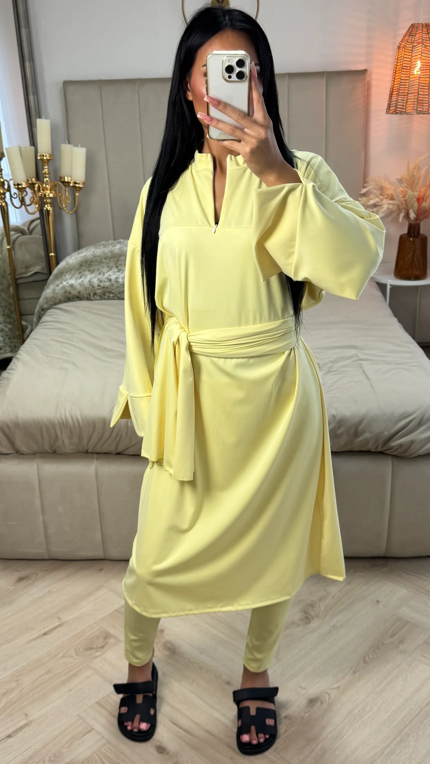 Zipper Essential Long Burkini Split Sleeve Detail + Hijab -Tie Belt - Afbeelding 8