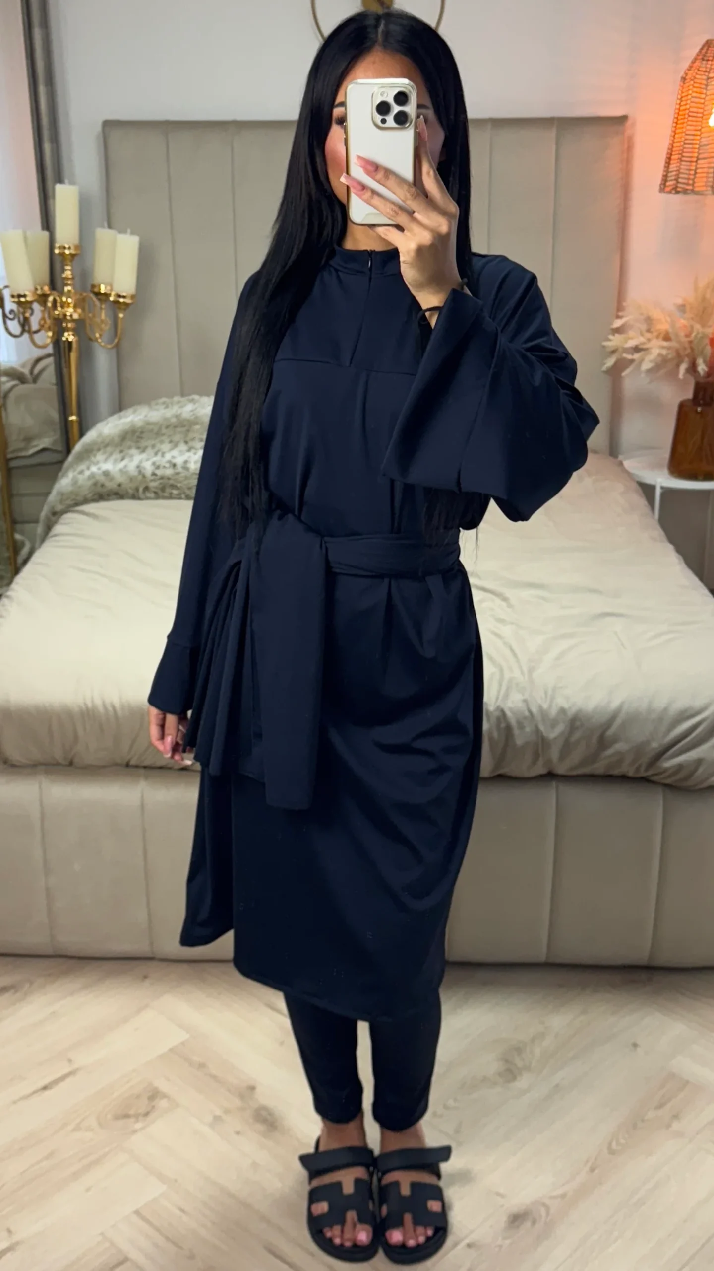 Zipper Essential Long Burkini Split Sleeve Detail + Hijab -Tie Belt - Afbeelding 4