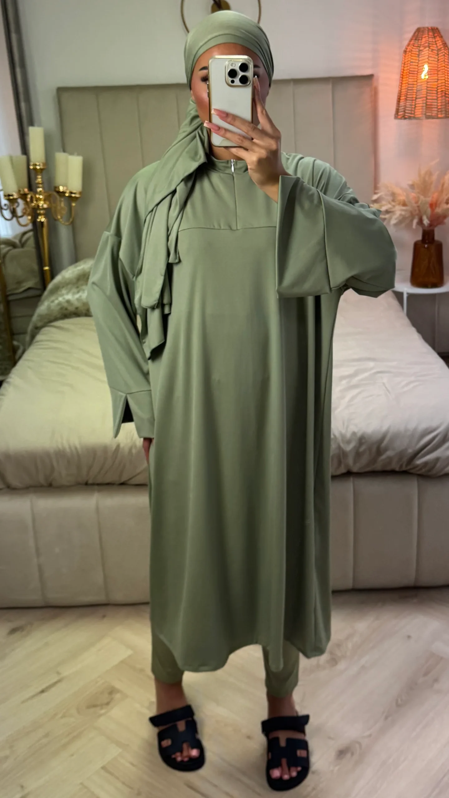 Zipper Essential Long Burkini Split Sleeve Detail + Hijab -Tie Belt - Afbeelding 7