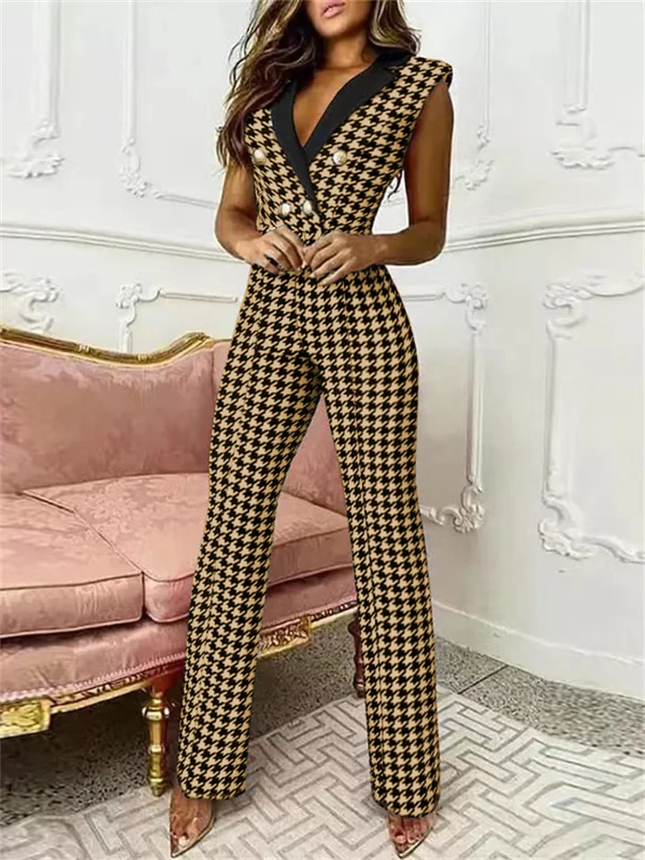 Elodie - Jumpsuit met V-hals en Pied-de-Poule Print | Trendy en Elegant - Afbeelding 6