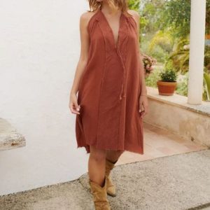 Terracotta Boho Midi Jurk | Stijlvolle Boho Jurk met Franjes voor Elke Zomerse Gelegenheid